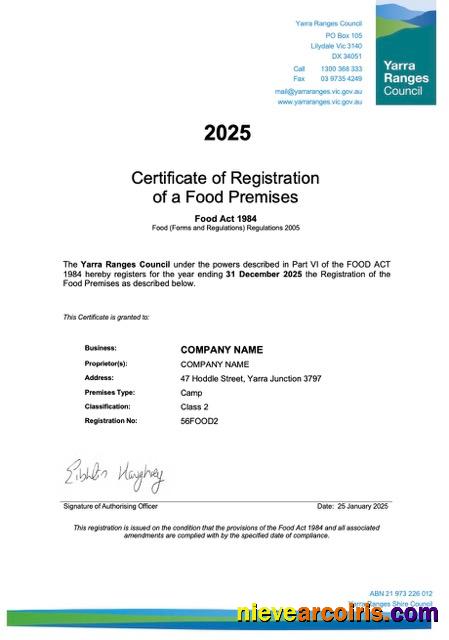 Australia certificate of registration, version 2